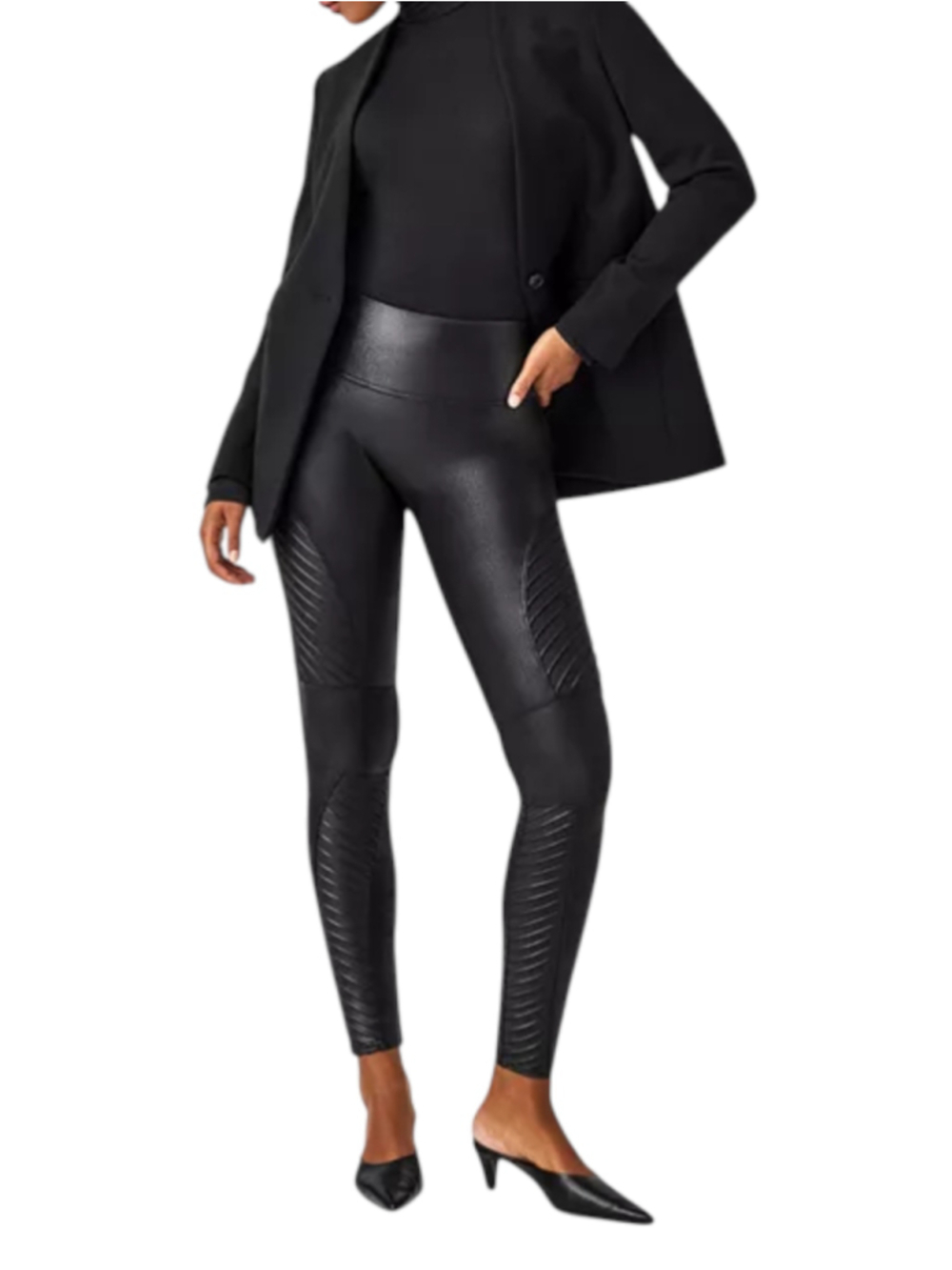 SPANX Black Faux Leather Moto Leggings Large